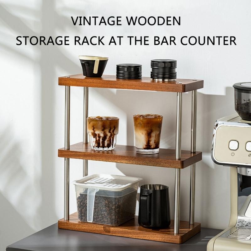Multifunctional Wood Rack with 3 Layers Coffee Cup Display Stand Multilayer Storage Shelf Practical Cup Organizers
