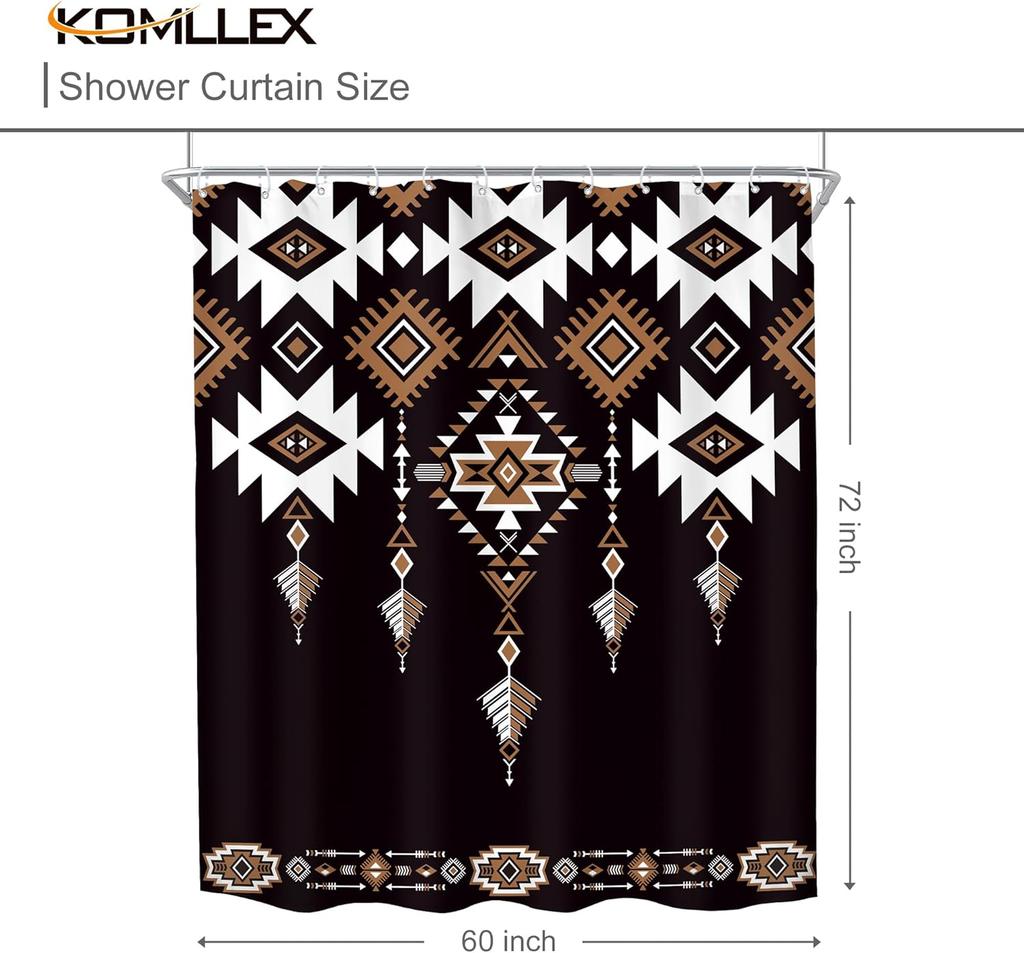 Black Aztec Western Shower Curtain for Bathroom Decor Abstract Boho Geometric Tribal Ethnic Retro American Brown Tan Simple
