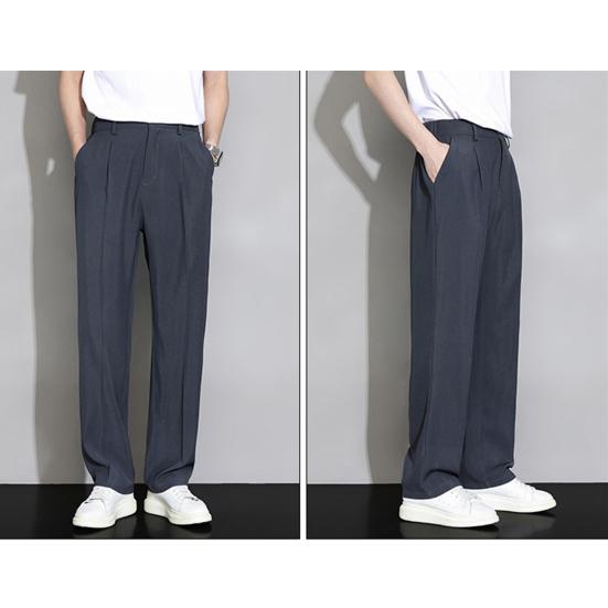 Männer Eis Seide Casual Lange Hosen Elastische Taille Knöpfe Fliegen Taschen Gerade Breites Bein Drapierte Dünne Business-Hose