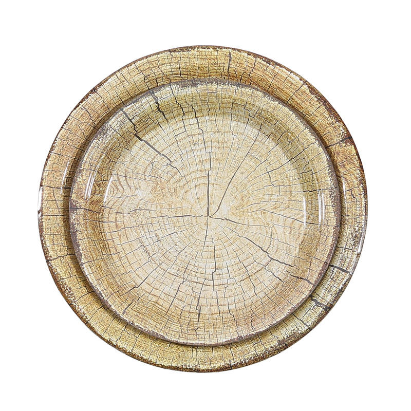 Natural Wood Grain Paper Plate Western Barn Themed Birthday Wedding Party Vintage Farmhouse Style Table Decor Supplies