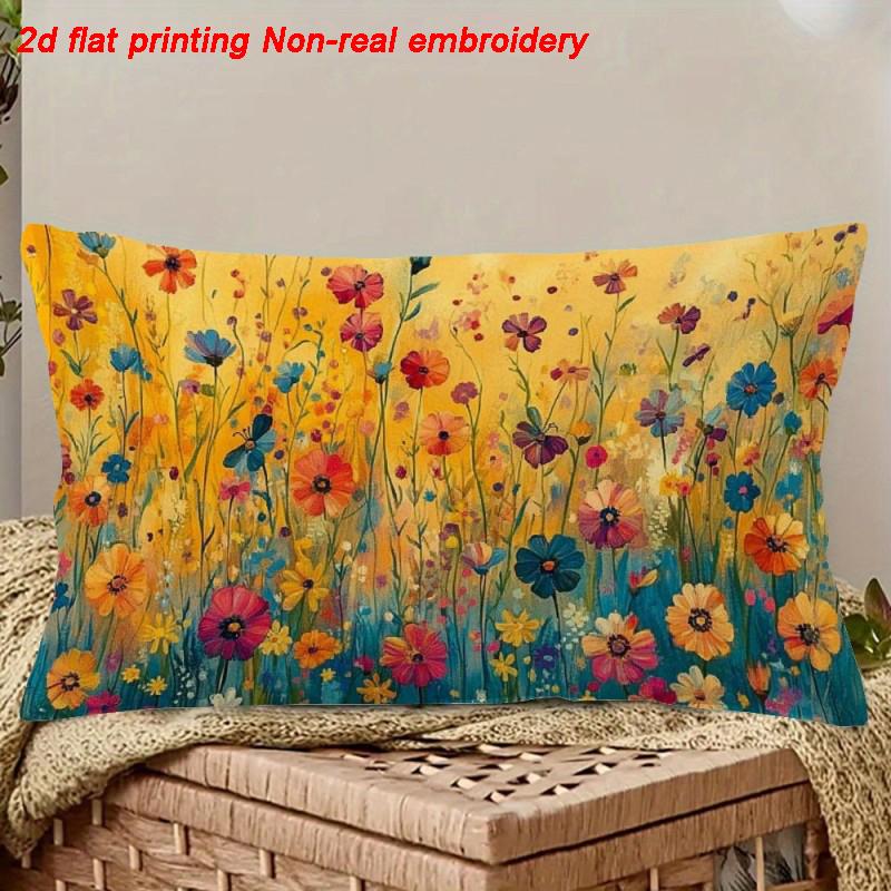 1pcs Long Decorative Throw Plush Cushion Cover with Zipper Double-sided Printed Painted Floral Accent for Home Decor