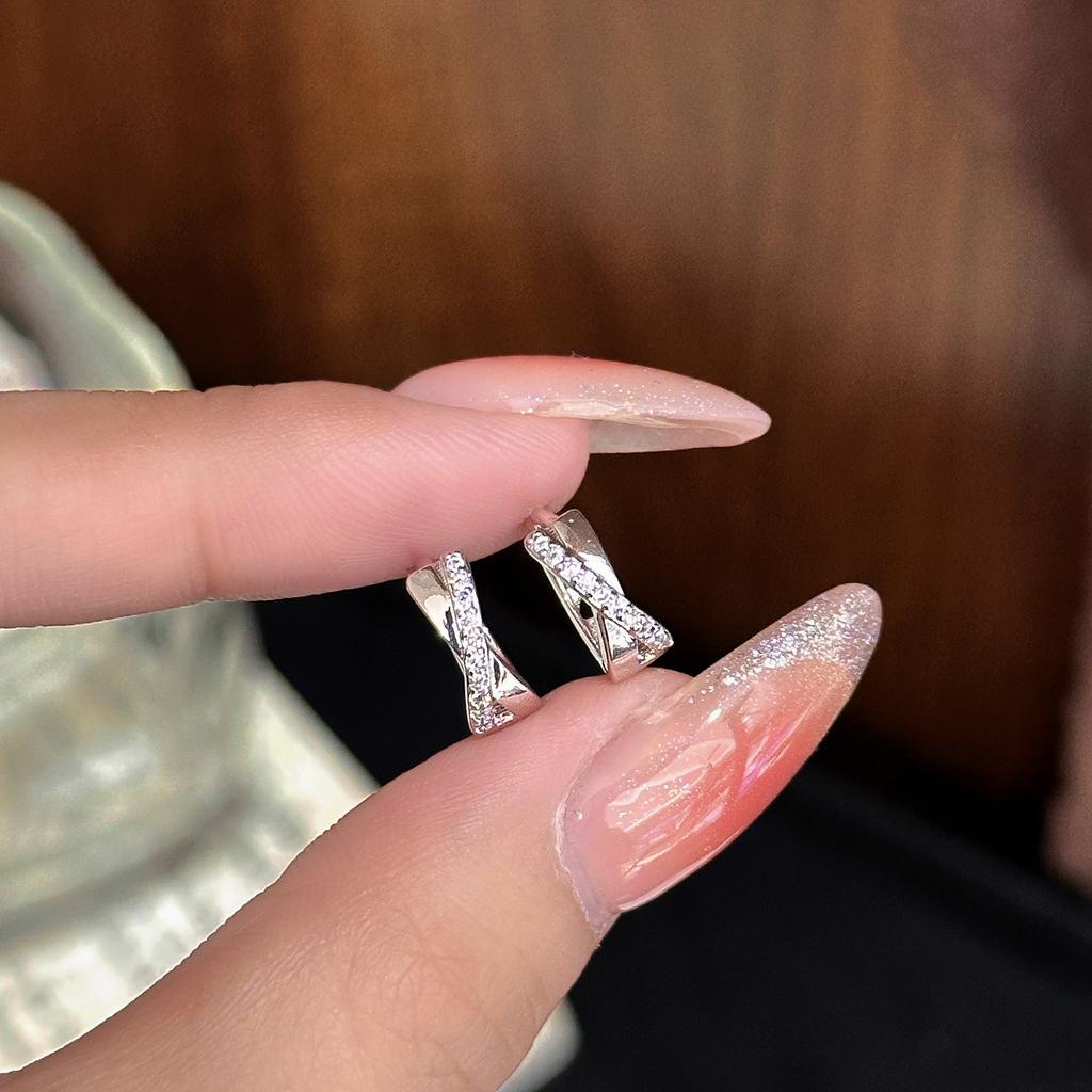 Popular Niche Cross Ear Buckle Simple Micro Zircon Earrings Earrings