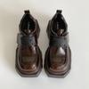 Retro Brown Thick Heel Platform Small Leather Shoes Women's 2025 New Versatile Skirt Velcro Heel Loafer Shoes
