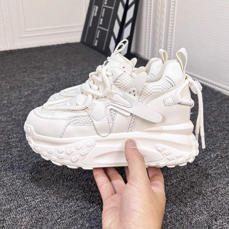 Platform Muffin Dad Shoes Women's 2025 Spring New Leather Fashion Women's Shoes Casual Height Increase Lightweight Sports Shoes