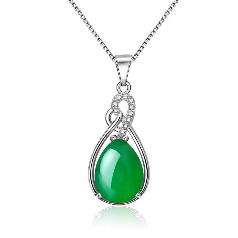 Teardrop Green Chalcedony and Diamond Emerald Necklace for Women