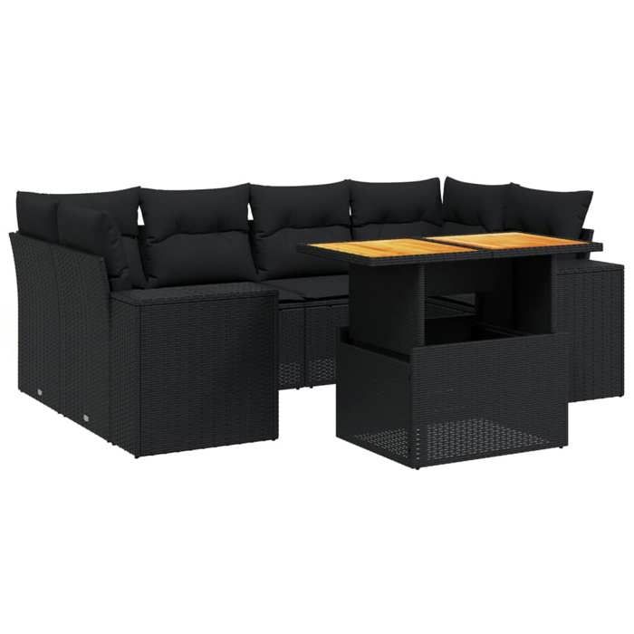 VidaXL Salon de Jardin avec Coussins 7 pcs, Canapés de Terrasse, Ensemble de Meubles de Patio, Mobilier d'Extérieur, Noir 3272532