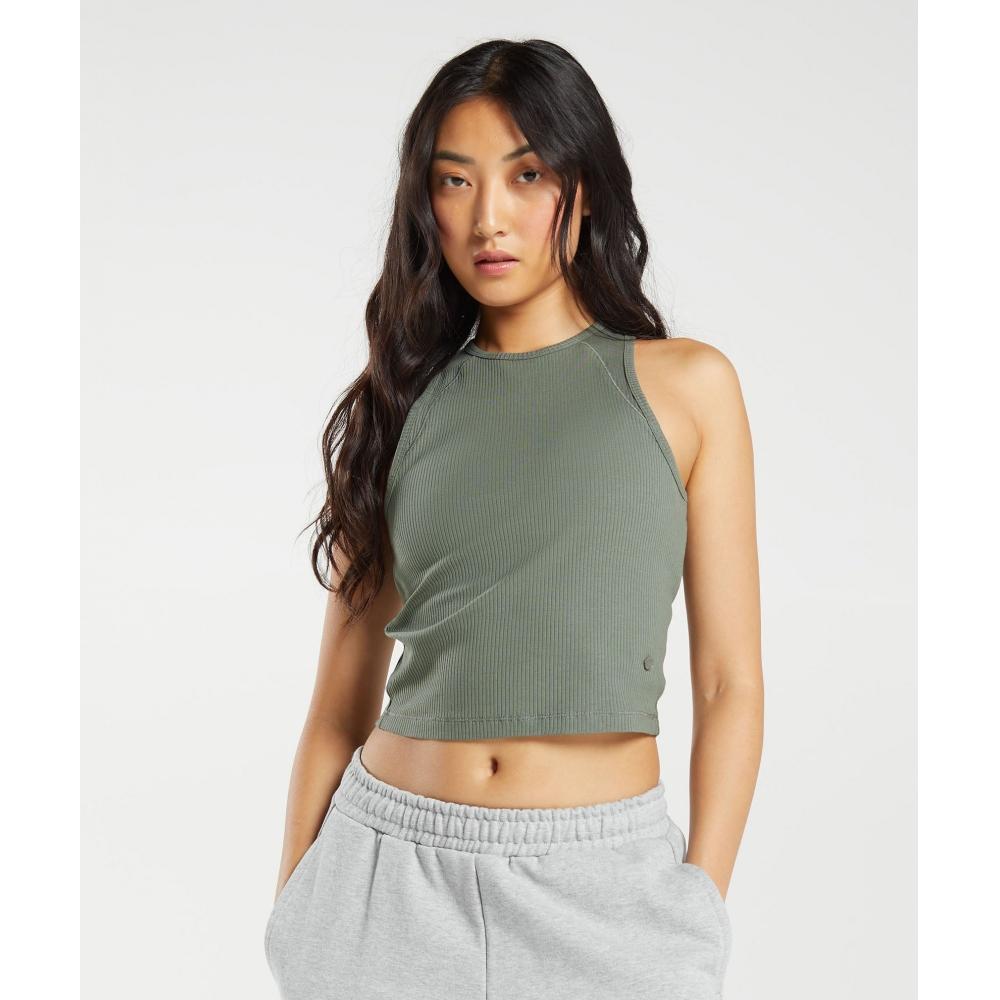 

GYMSHARK Cotton Rib Midi Tank Dusk Green B5A1K EB66