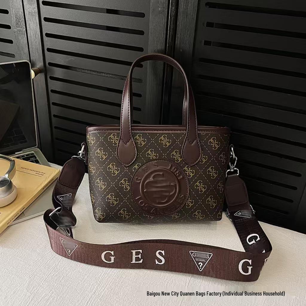Tide Women's Fashion Tote Bag with Letter Print and Wide Shoulder Strap for Crossbody Use