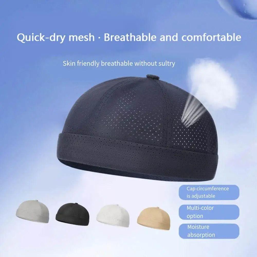 Lightweight Brimless Beanie Cap For Men Quick Drying Adjustable Summer Docker Cap Solid Color Breathable Dome Melon Cap Outdoor