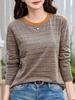 Women's Plus Size Striped Color Block Crew Neck Long Sleeve T-Shirt – Slimming, Versatile Autumn Base Layer Top