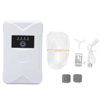 Aquarium Oxygen Pump Silent USB Rechargeable 2 Power Supply Modes Dual Outlet Portable Fish Tank