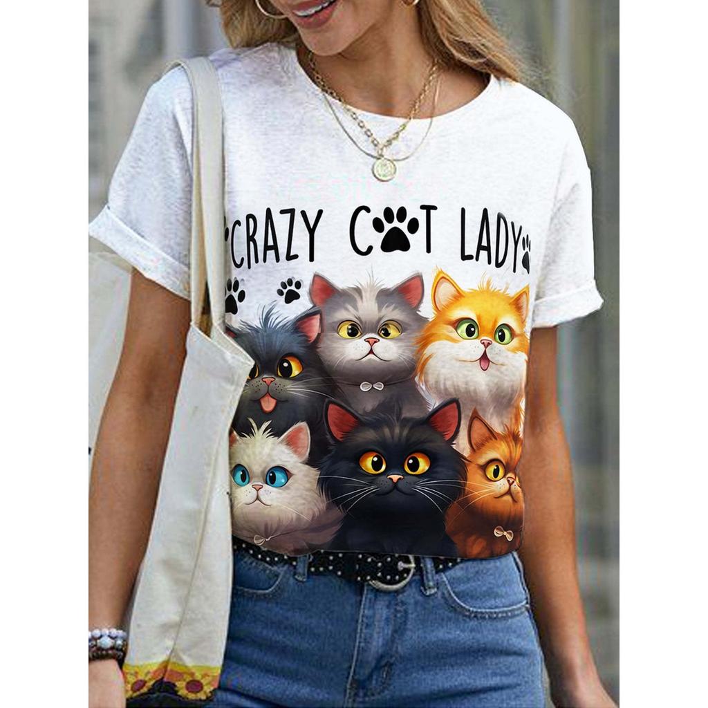 Summer Swan Butterfly T-shirt Flower 3D Printed Women's Casual Round Neck Short Sleeve T-shirt Harajuku T-shirt Women's Top