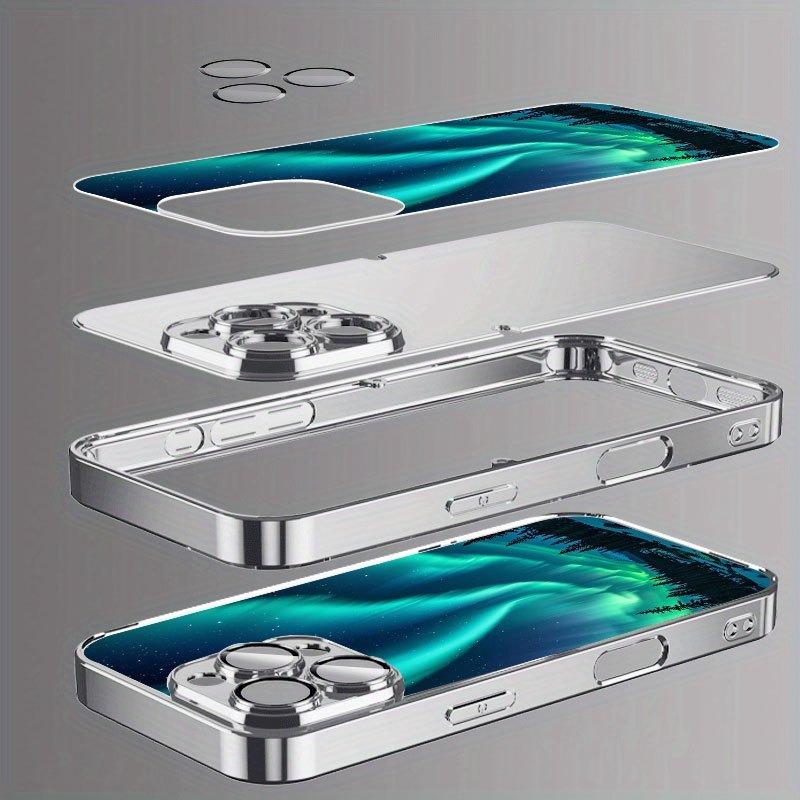 Snow Forest Night Sky Tempered Glass Phone Case For iPhone 17 Pro Max 16 15 14 13 12 11 Pro Plus 17 Air Electroplate Cover