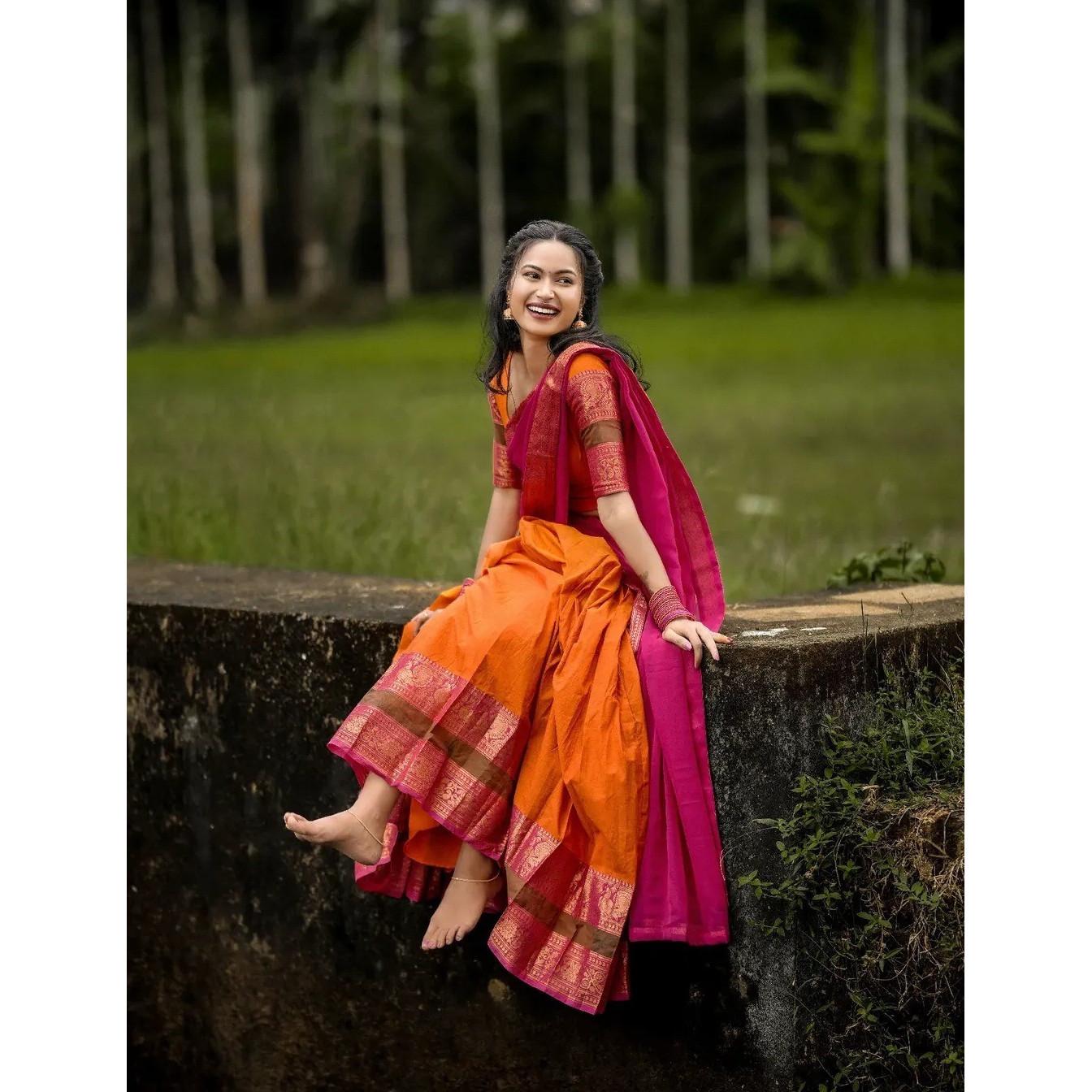 Traditional Kanchi Cotton Lehenga Choli Dupatta Set Indian Bollywood Lehenga Set