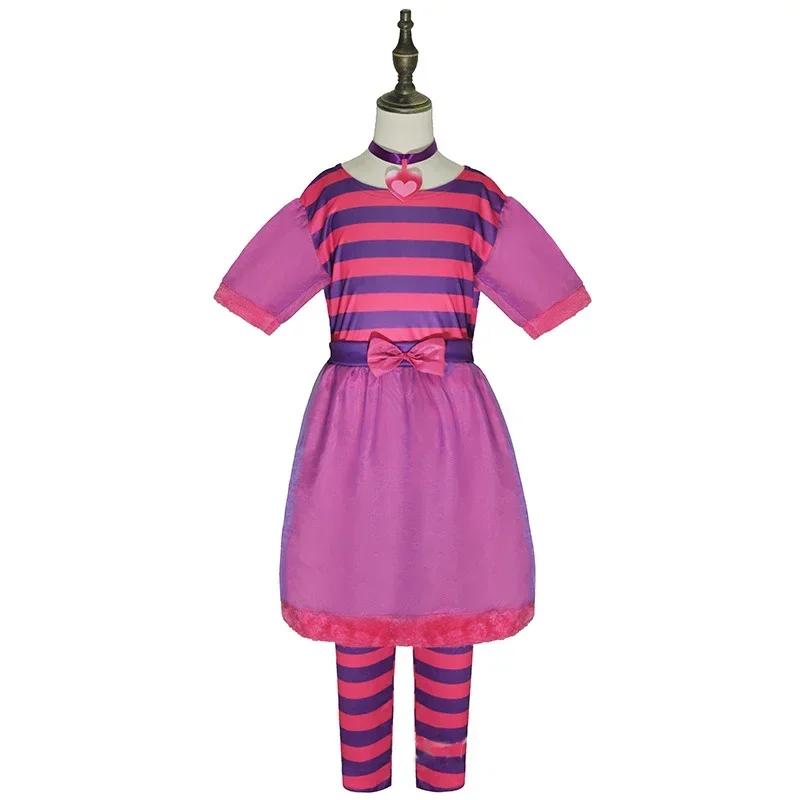 Family Matching Cheshire Cat Cosplay Outfit for Girls & Women Alice in Wonderland Halloween Carnival Party Fancy Dress Costume