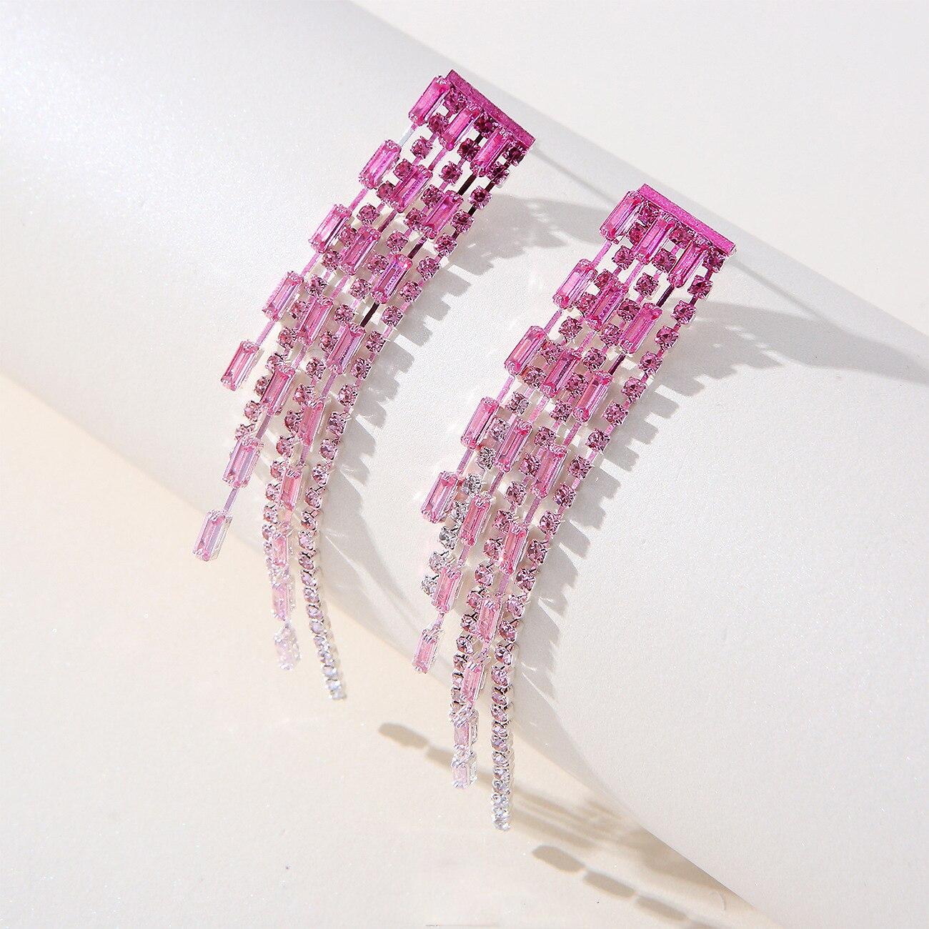 

Pinkdudu модные 2 цвета длинные висячие серьги с кисточками преувеличенные блестящие стразы вечерние висячие серьги для женщин подарки PD1124 фиолетовый