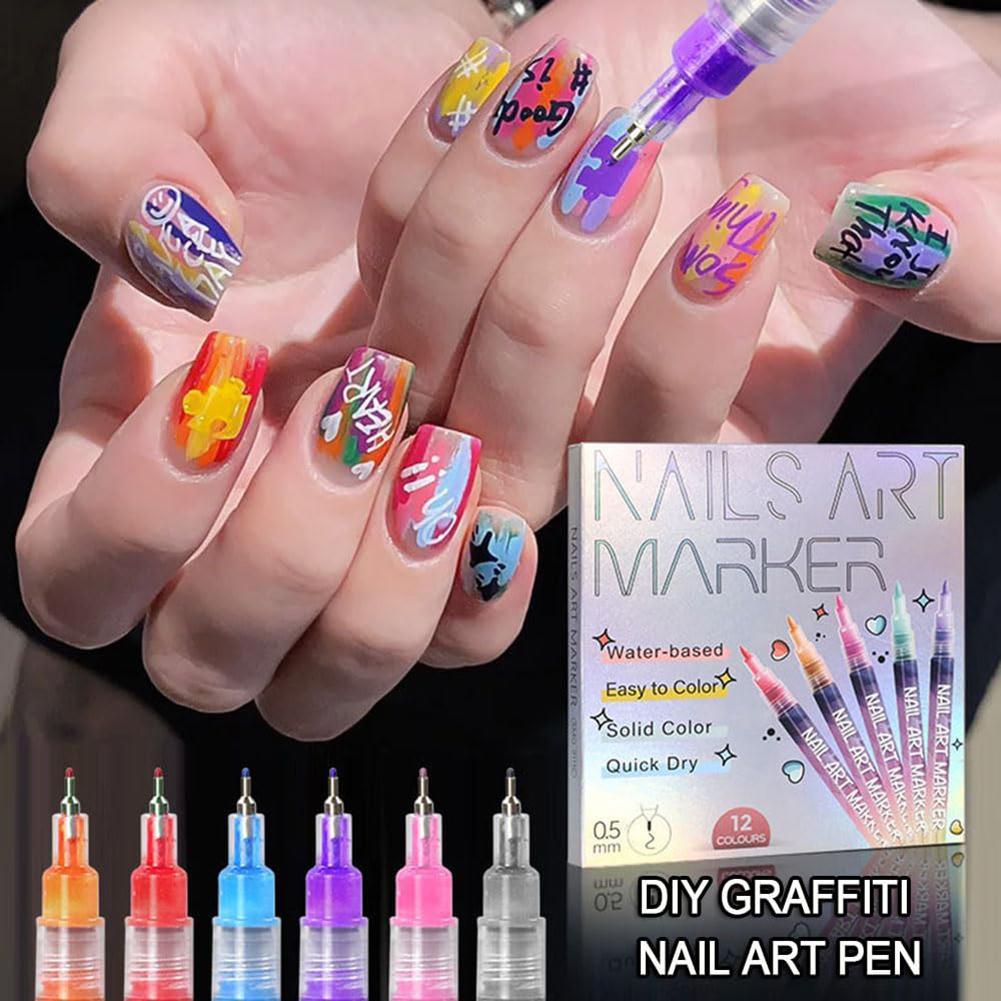 12 Farben/Set Nagelmarker für Nagelkunst 0,5 mm Nagellackstifte Set Wasserdicht Schnelltrocknend Nagel für DIY Nagelkunst Design