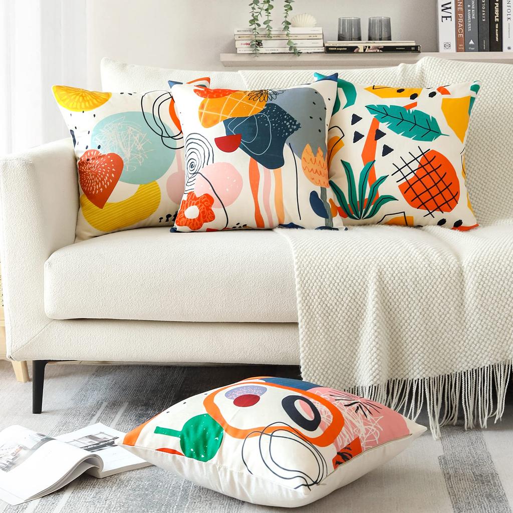 4 Pcs Double Sided Abstract Geometric Cushion Covers, Modern Art Tropical Print Throw Pillow Cases For Home Decor (No Inserts)