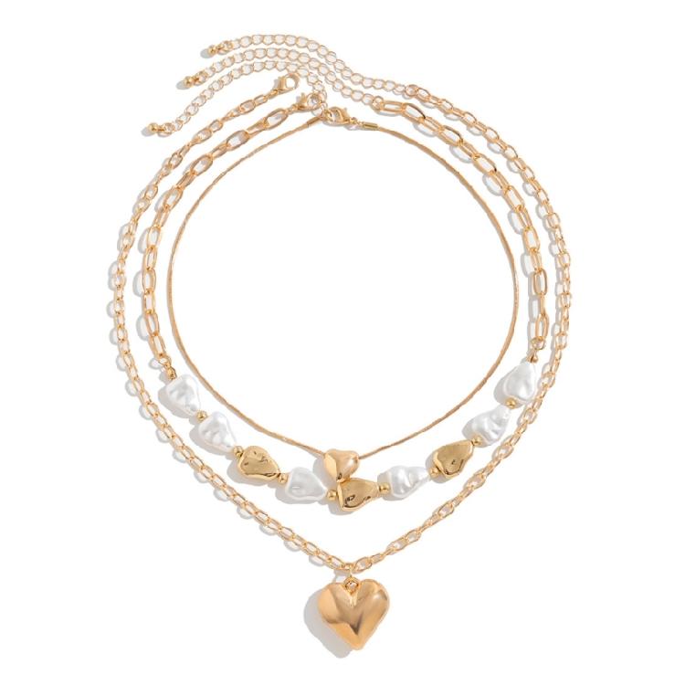 

3pcs Faux Pearls and Alloy Necklace Set Fashionable Neckchain Bridal Wedding Jewelry Trendy Everyday Wear Accessories
