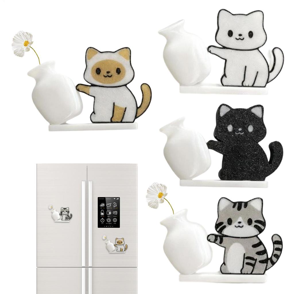 4Pcs Acrylic Cat Pushing Vase Refrigerator Magnets Fridge Magnet Cat Whisker Collection Memorial Box Home Kitchen Decor For Gift