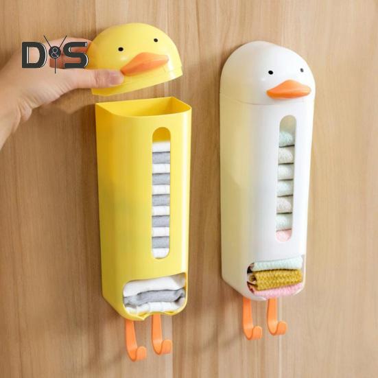 Plastic Bag Holder Wall Mounted Sock Underwear Organizer Grocery Bag Dispenser Cartoon Duck Design Underwear Storage Box for Wardrobe Cabinet Bedroom