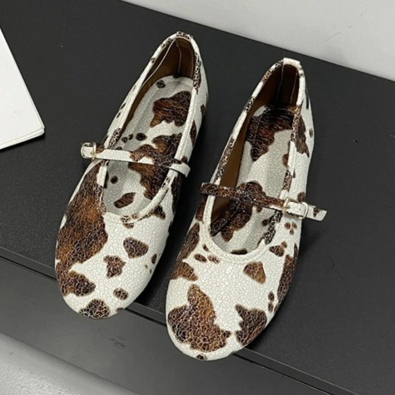 

Fashion Fashion Round Toe Leopard Mary Jane Shoe Women Elegant Shallow Buckle Ballet Flats Comfort Soft Sole Designer Shoe Zapatos Mujer 35 коричневый