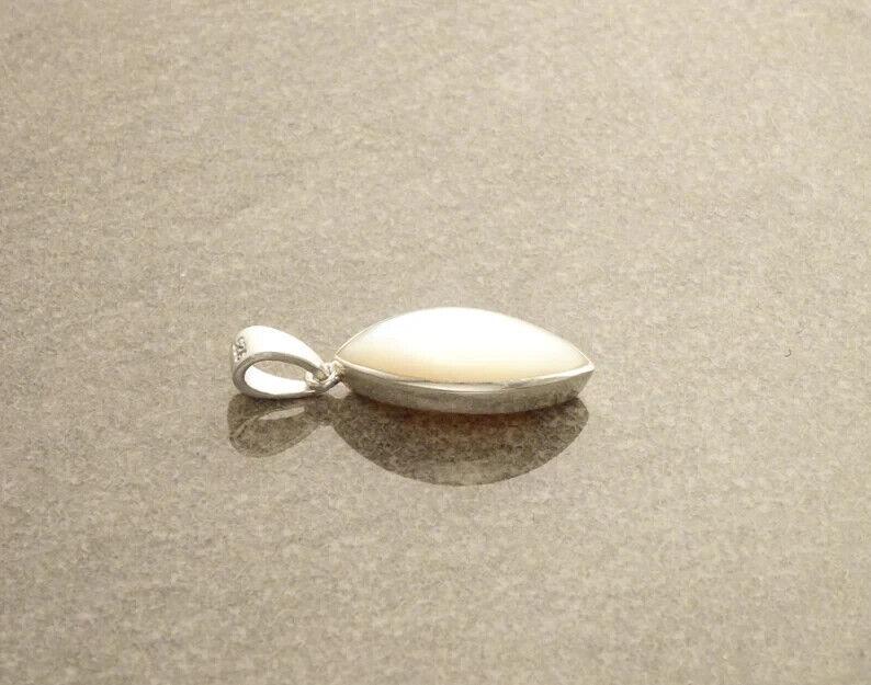 925 Sterling Silver Pendant - Almond Shape - Oval White Pearl Pendant