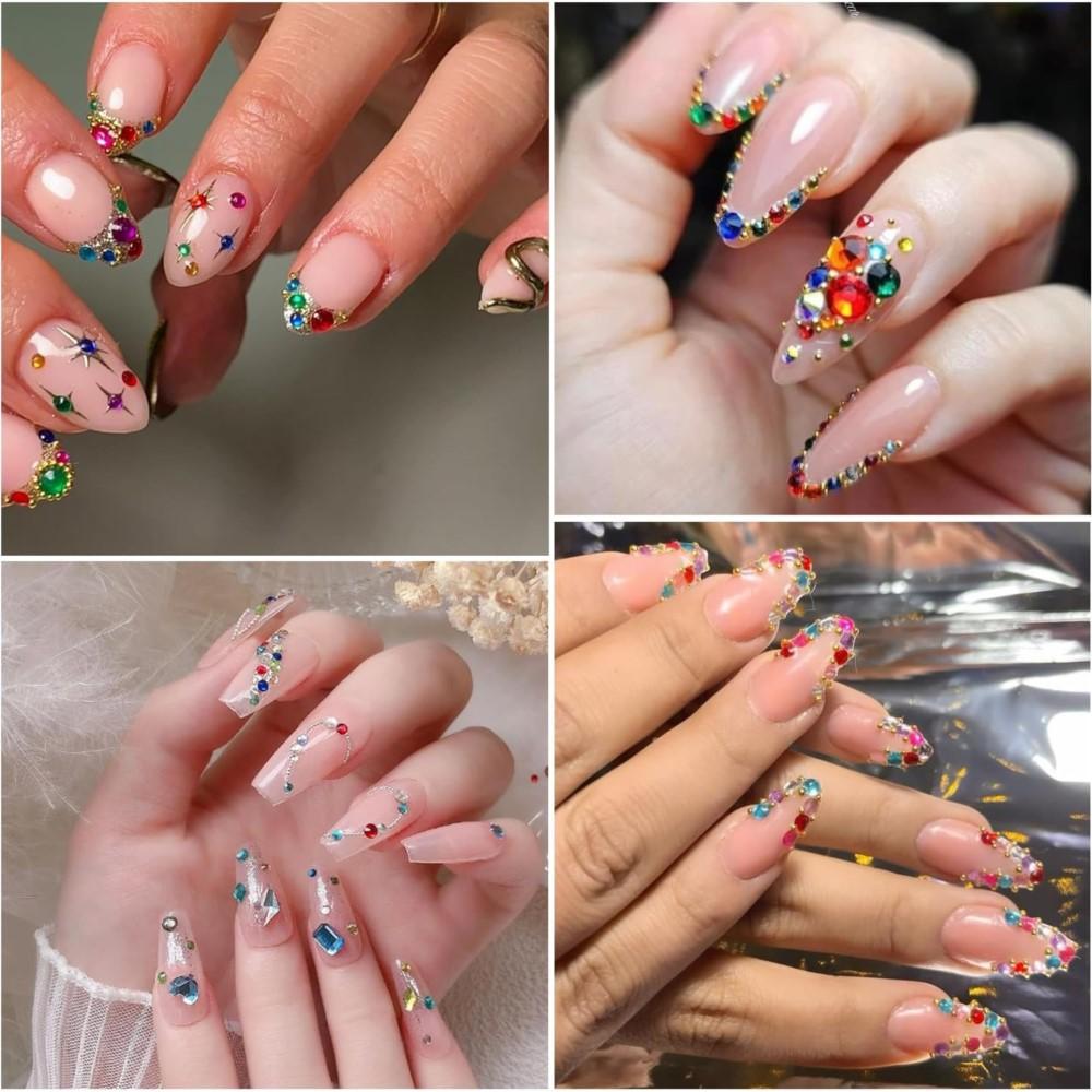 12Grids 3D Sparkling Colorful Rhinestones Nail Gems SS6-SS20 Mix FlatBack Round Nail Diamonds Bling Nail Jewelry Accessories D8#