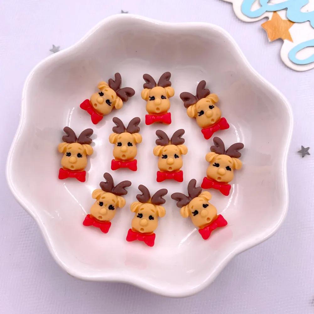 20pcs Resin Mini Colorful Painted Christmas Snowman Tree Santa Claus Deer Snowflower Bow Flatback Figurines DIY Scrapbook Crafts