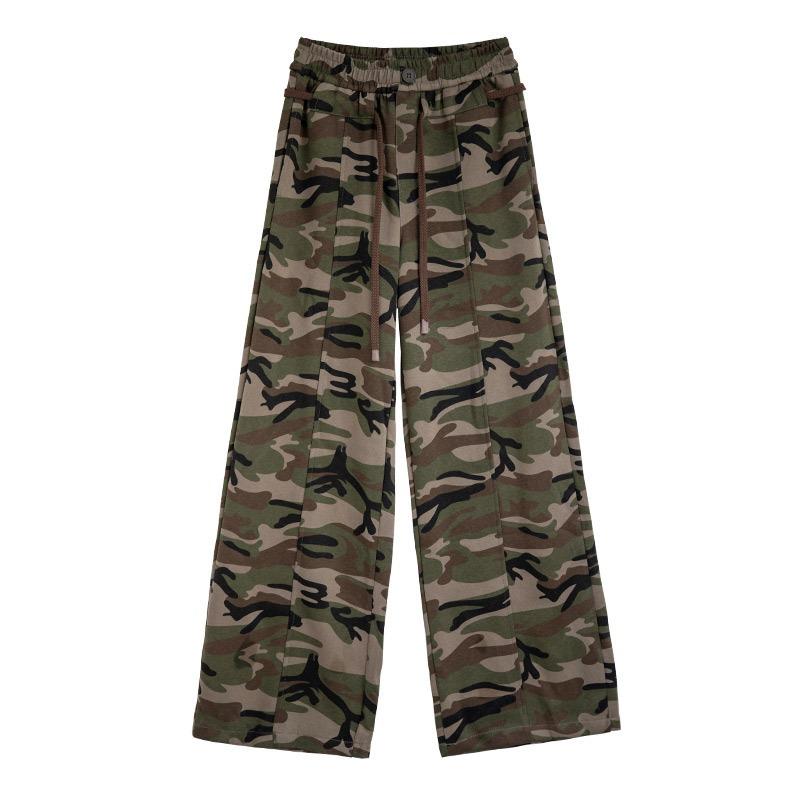 Camouflage Wide-leg Pants Women's Spring New High Street Loose High-waisted Narrow Wide-leg Casual and Thin Floor Pants