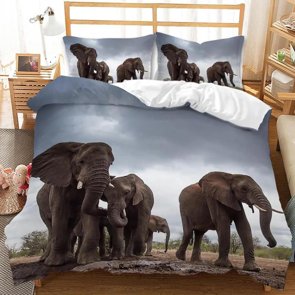 Elephant Duvet Cover Set African Wildlife Animal Personalized Design Twin Comforter Cover Rainbow Elephant Polyester Qulit Cover
