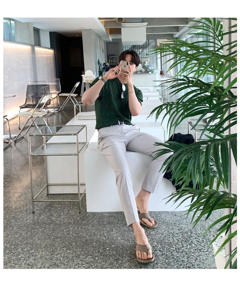 Men's Retro Loose-Fit Ice Silk Knit T-shirt - Short-Sleeve, Round Neck, Korean Style