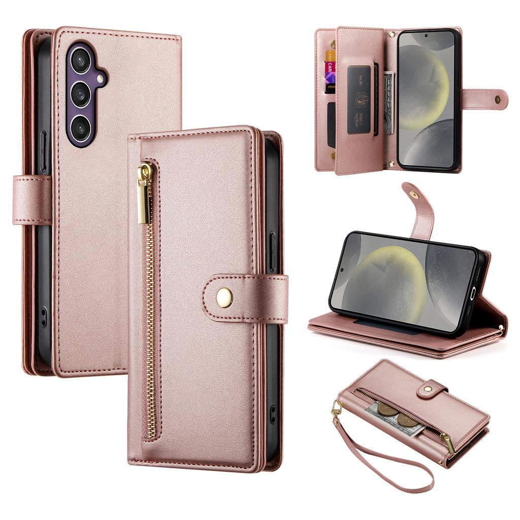 DF-011 For Samsung Galaxy S24 Case PU Leather Crossbody Phone Cover with Zipper Pocket
