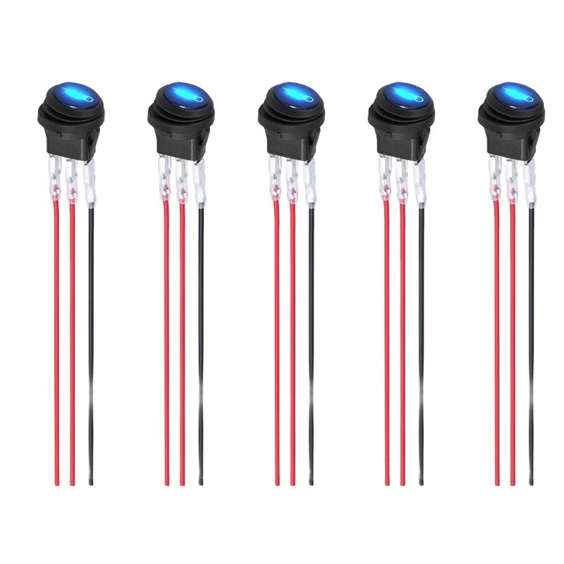 

5pcs 12V 20A LED Light Round Switches with Wiring Marine Toggle Switches Plastic for Automotive & Electronics Projects синий