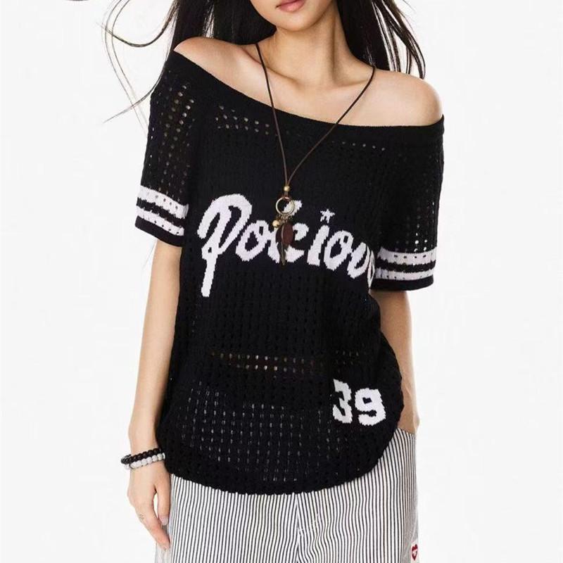American Style Sheer Knit Off-shoulder Sun Protection Top