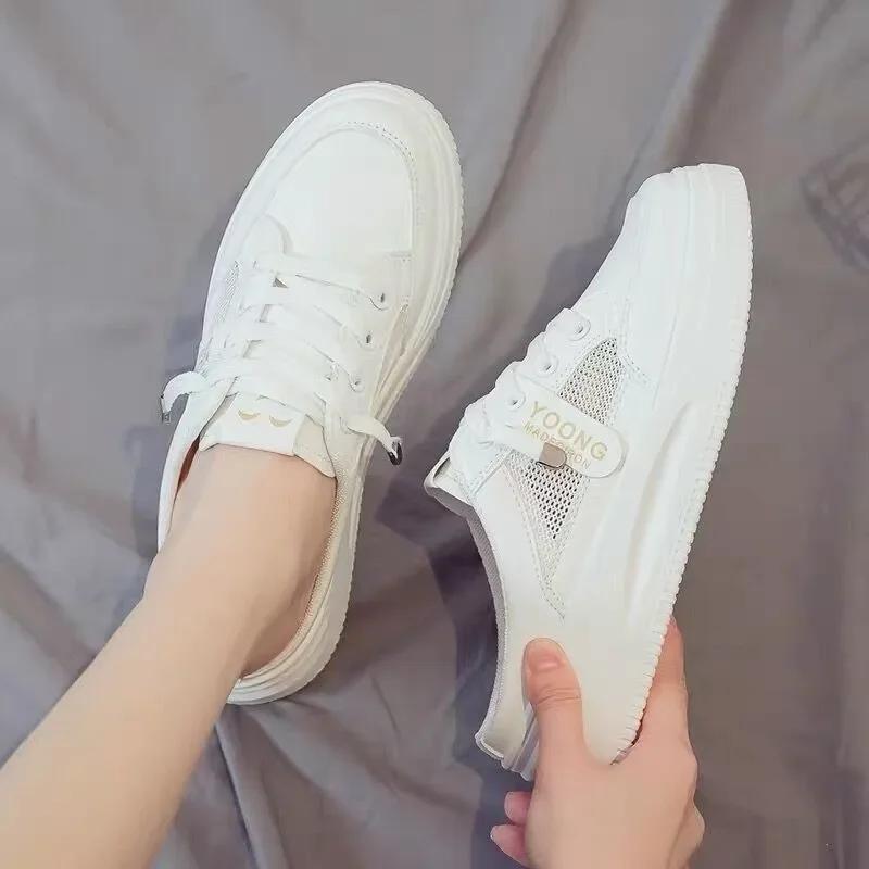 Ladies Shoes 2025 Brand Closed Toe Women's Slippers Fashion Lace-up Summer Mesh Breathable Outside Comfortable Casual Sneakers
