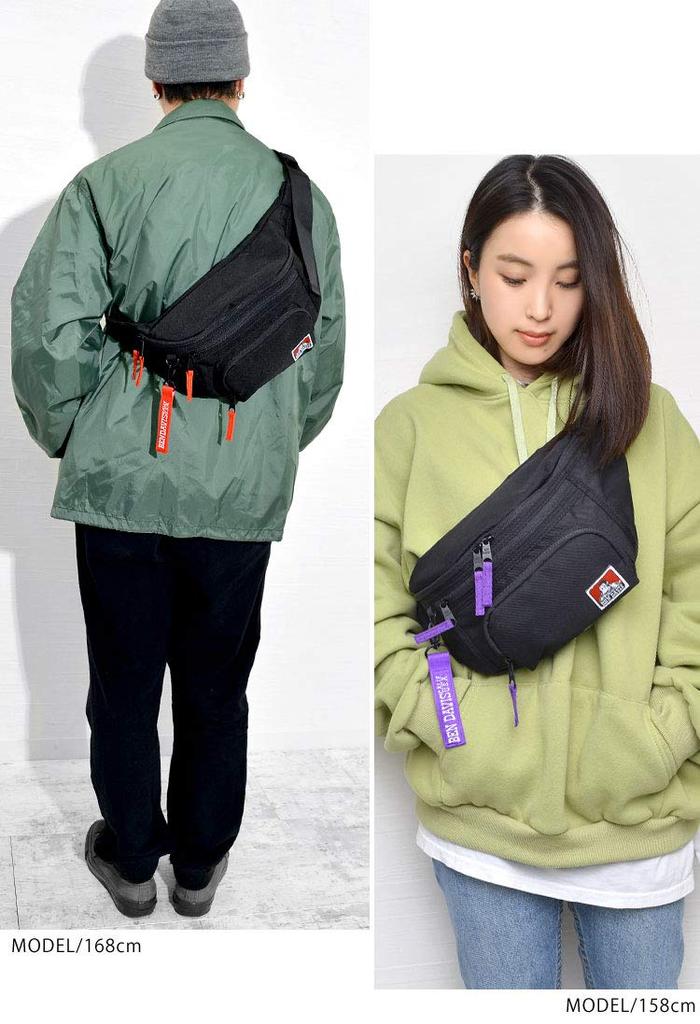 BEN DAVIS Body Bag for Waist Pouch for Fanny Large Large Hip Stylish x [BEN DAVIS] Women, Men, Weapon, Pack, Capacity, 4L, Bag, (BLACK PURPLE)