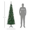 Christmas Tree 195cm with 556 Branches, Narrow Pencil-Shaped Christmas Tree with 25 Pinecones, Foldable Base, Green