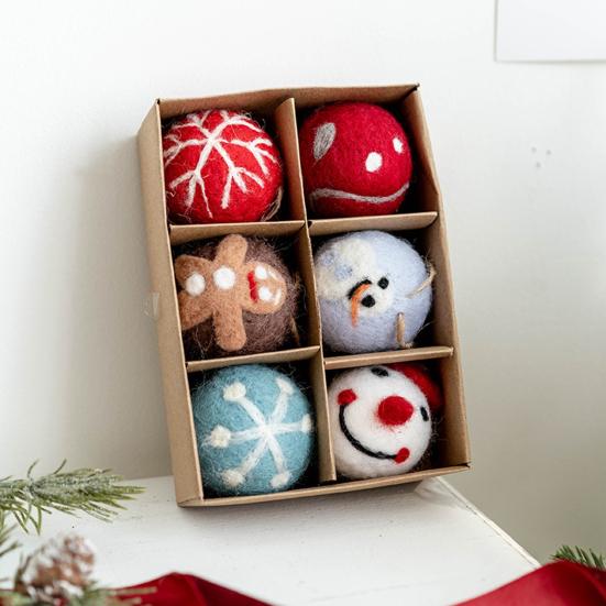 6/36Pcs 3/5CM Christmas Felt Ball Snowflake Snowman Solid Color Shatterproof Reusable Holiday Decoration Xmas Tree Hanging Ball Ornament Pendant