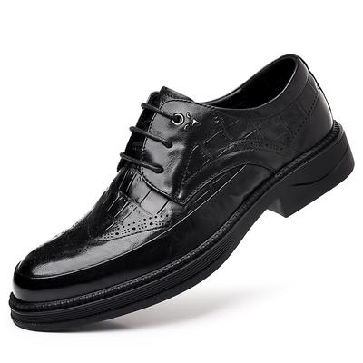 FashionBritish Platform Cowhide Business Dress Shoes for Men Designer Soft-soled Men's Brogue Shoes Fashion Light Wedding Shoe Male