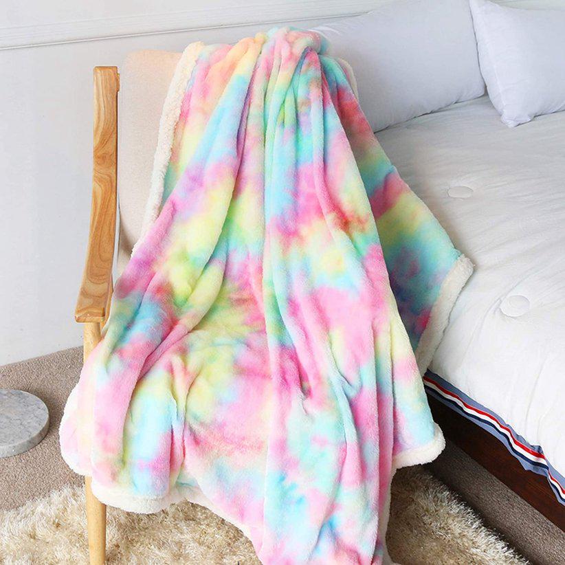 Travel Cover Tie Dye Print Office Nap Blankets Velvet Bed 1Pc Warm Rainbow Plush Blanket