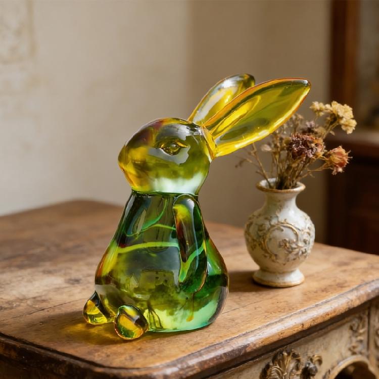 Handmade Artificial Glass Rabbit Statue Figurine Decorative Home Decoration Item For Bedroom Or Workspaces