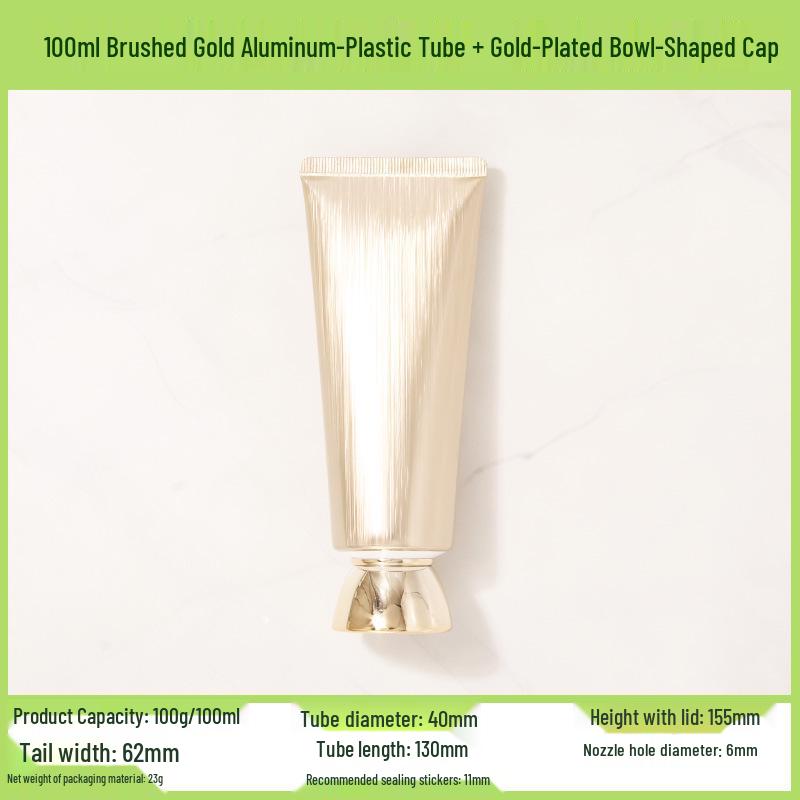 100ml/100g Brushed Gold & Silver Composite Soft Tube with Acrylic Cap - Empty Cosmetic Bottle