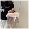 Faux Leather Flap Square Shoulder Bag for Women with Lace Bow Knot Trendy Casual Crossbody Purse