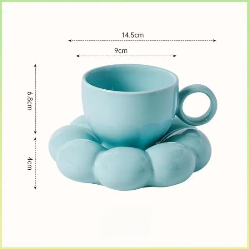 6oz Sunflower Coffee Mug Aesthetic Ceramic Cloud Cup Decorative Saucer Afternoon Tea Water Cup Office Decor Home Mug Drinkware
