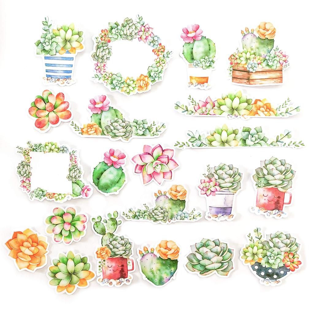 Navy Peony Succulent Watercolor Stickers and Stickers for Water and Journals (21 Sheets) - Cute, Water-Resistant, Long-Lasting Bottles, Laptops,