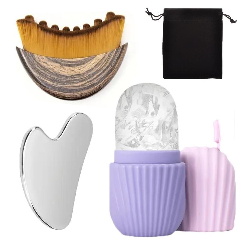 4/1Pcs Ice Face Roller Stainless Steel Gua Sha Board Lymphatic Drainage Face Brush Set Facial Massage Kit Beauty Skin Care Tools