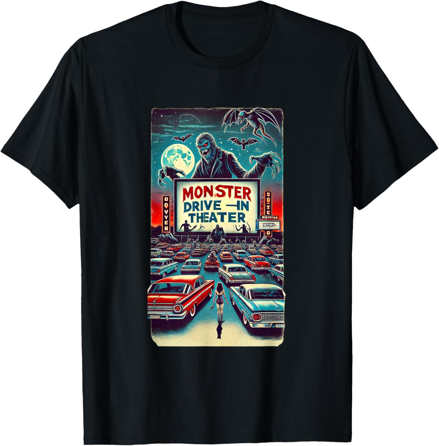 Retro Monster Drive-in Horror Halloween Movie Lover T-Shirt S разноцветный