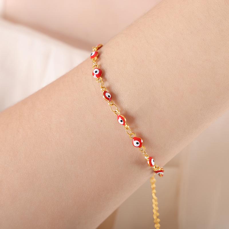 French Retro Colorful Enamel Titanium Steel Necklace & 18K Gold Bracelet - Versatile Personalized Niche Jewelry for Women