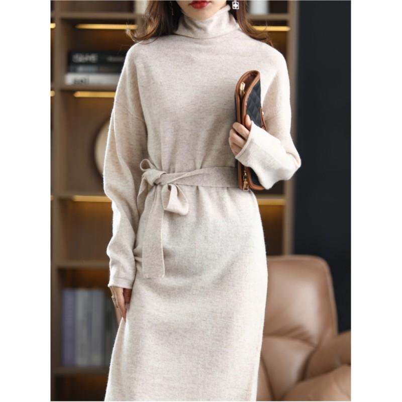 Women's Autumn and Winter Slim Simple Bottoming Dress Spring Solid Color Beautiful Temperament Dresses